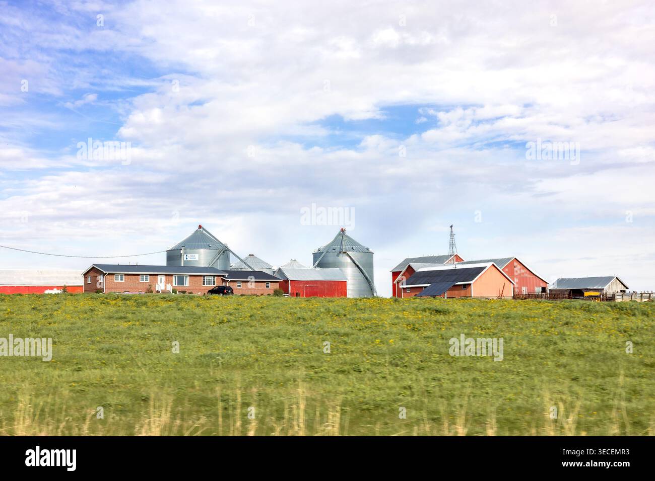 Monticello, Iowa, États-Unis - 26 avril 2026 : ferme rurale et terres agricoles dans l'Iowa Banque D'Images