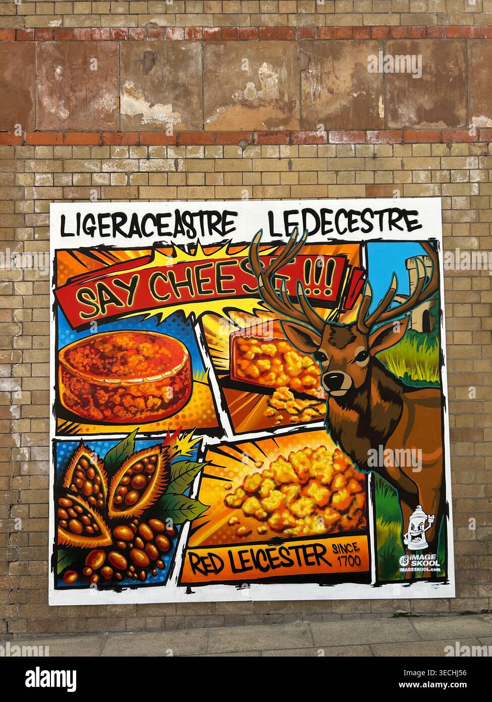 Fresque murale à grande échelle à la gare de Leicester par imageskool, Leicester, Royaume-Uni - Image de stock capturée avec un smartphone
