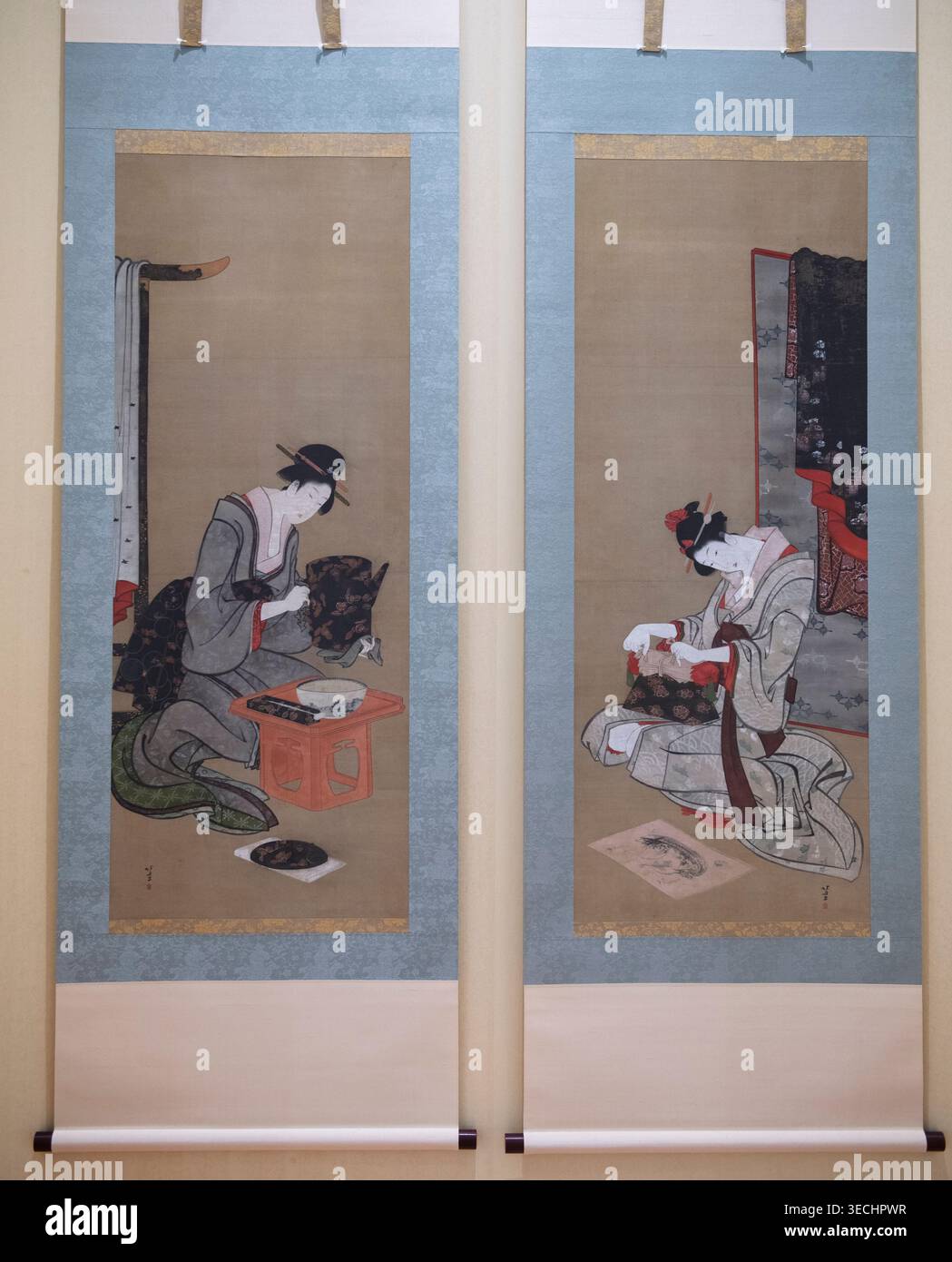 Hokusai : Diptich - coutumes du nouvel an Banque D'Images