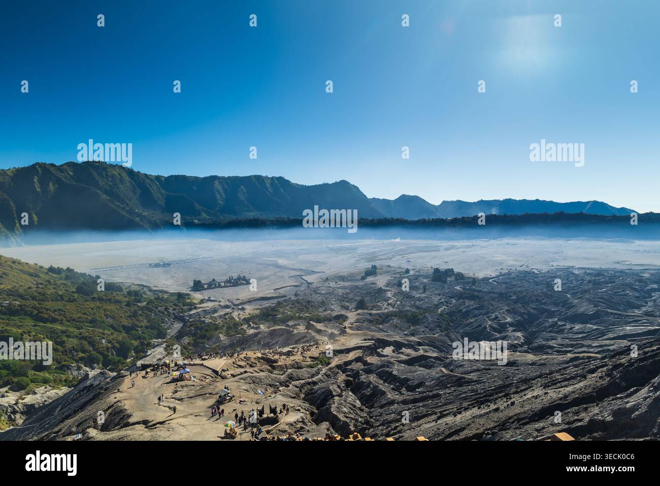 Paysage de la région du cratère du volcan Mount Bromo, la vue magnifique sur le mont. Bromo, situé dans le parc national de Bromo Tengger Semeru, Java oriental, Indonésie Banque D'Images