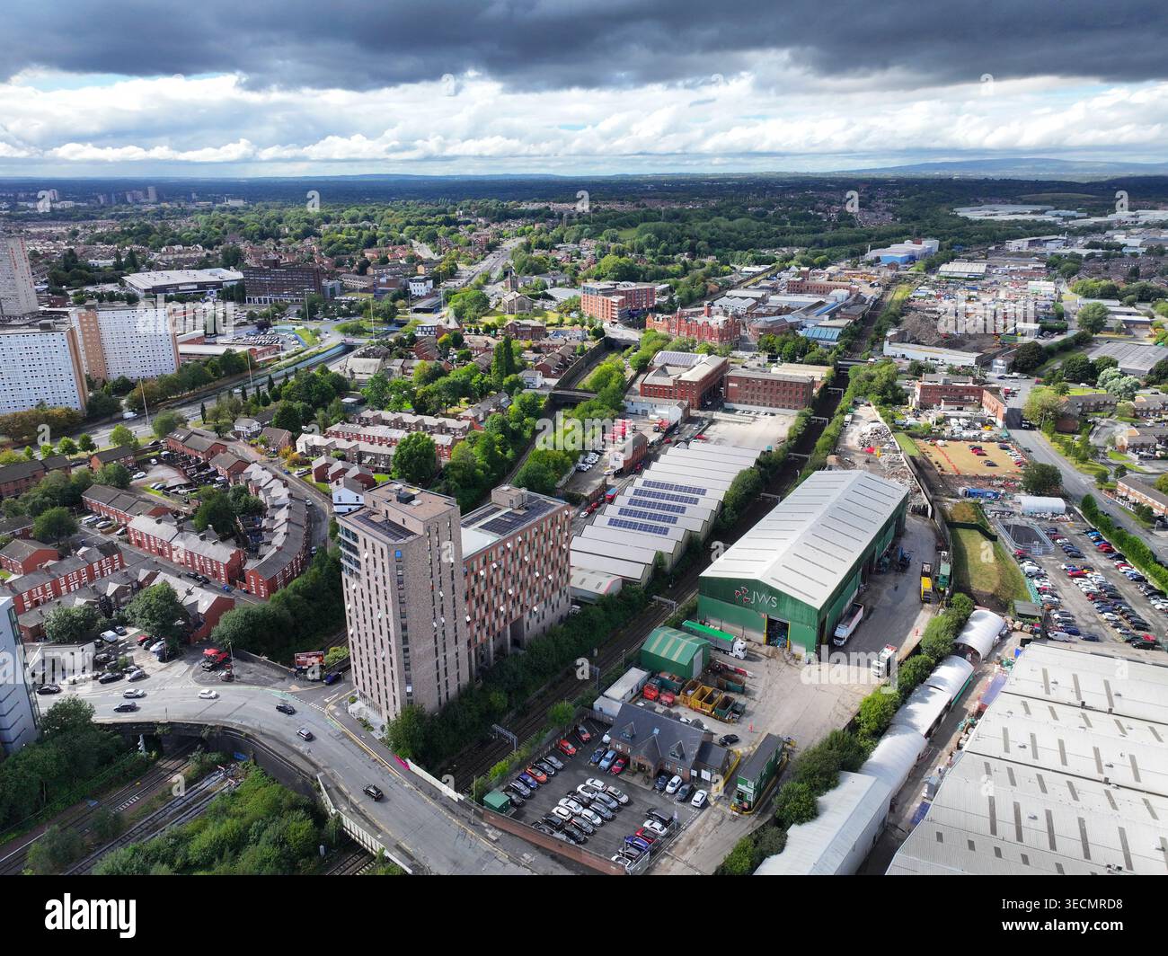 Vue aérienne de Salford Manchester par drone Banque D'Images