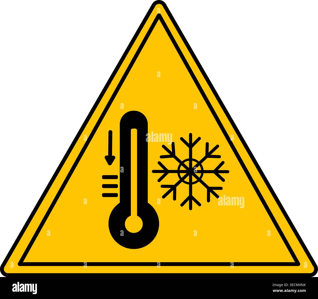 Signe jaune extrême froid. Icône vectorielle. Thermomètre et flocon de neige. Signe d'avertissement de danger Illustration de Vecteur