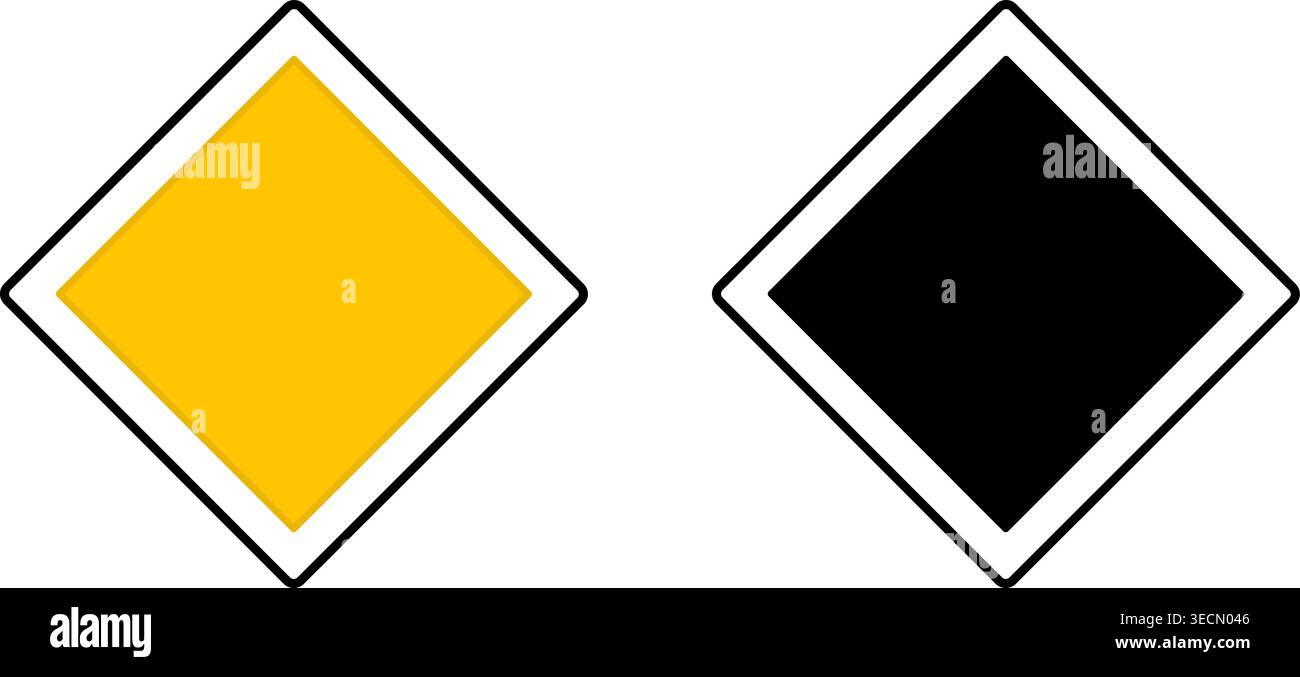 Panneaux Priority Road. Panneaux de signalisation routière. Diamant jaune. Icônes vectorielles noir et blanc Illustration de Vecteur
