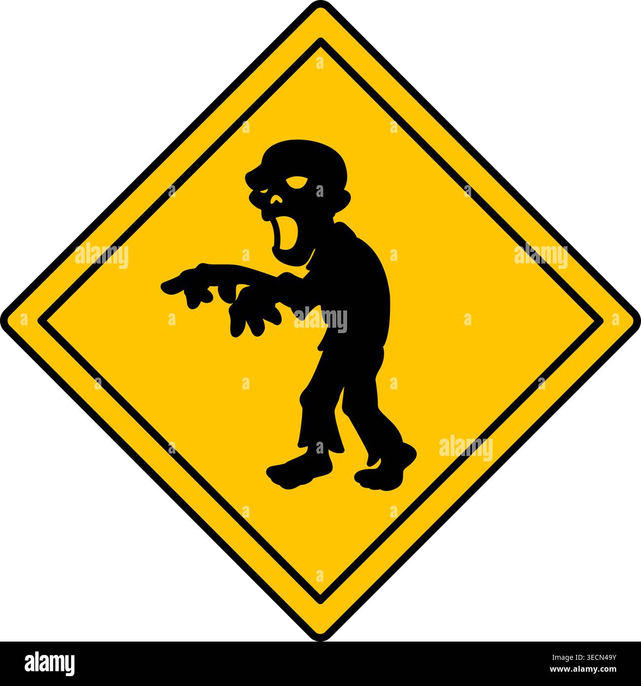 Signe jaune méfiez-vous des zombies. Panneau d'avertissement. Autocollant humoristique. Icône vectorielle Illustration de Vecteur