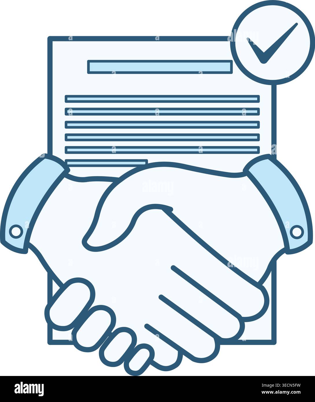 Icône couleur de l'accord. Signature du contrat et poignée de main ...
