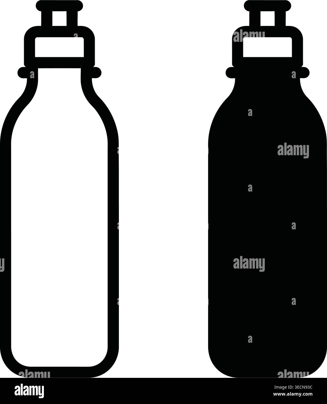 Bouteille d'eau noire et verre isolé Illustration de Vecteur