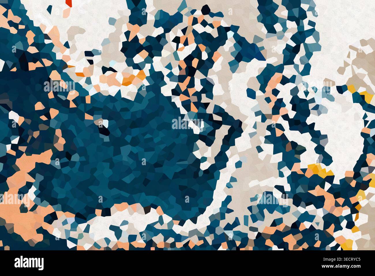 Texture abstraite de style mosaïque avec motif polygonal à facettes en bleu marine, blanc et beige. Fond d'art numérique moderne avec contraste subtil, profondeur et Banque D'Images