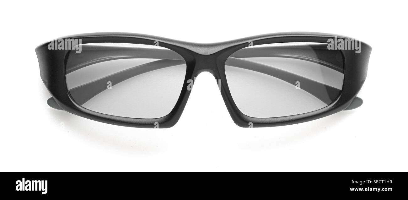 Lunettes 3D encadrées noires offrant une expérience cinématographique et de divertissement immersive Banque D'Images