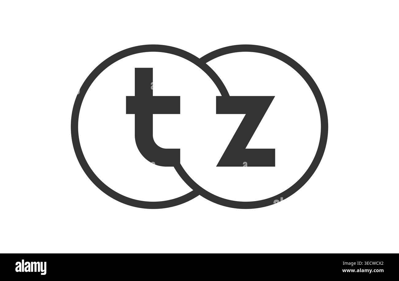 Emblème de société commerciale TZ avec ronds de contour et lettres t z. modèle de logo de deux cercles fusionnés pour l'identité de la marque, logotype. Vecteur infini symb Illustration de Vecteur