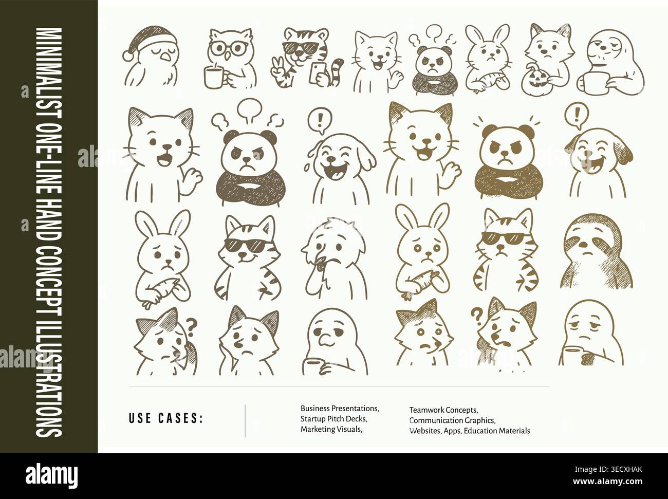 Collection d'avatar emoji animal mignon avec des expressions faciales drôles de style doodle dessiné à la main Illustration de Vecteur