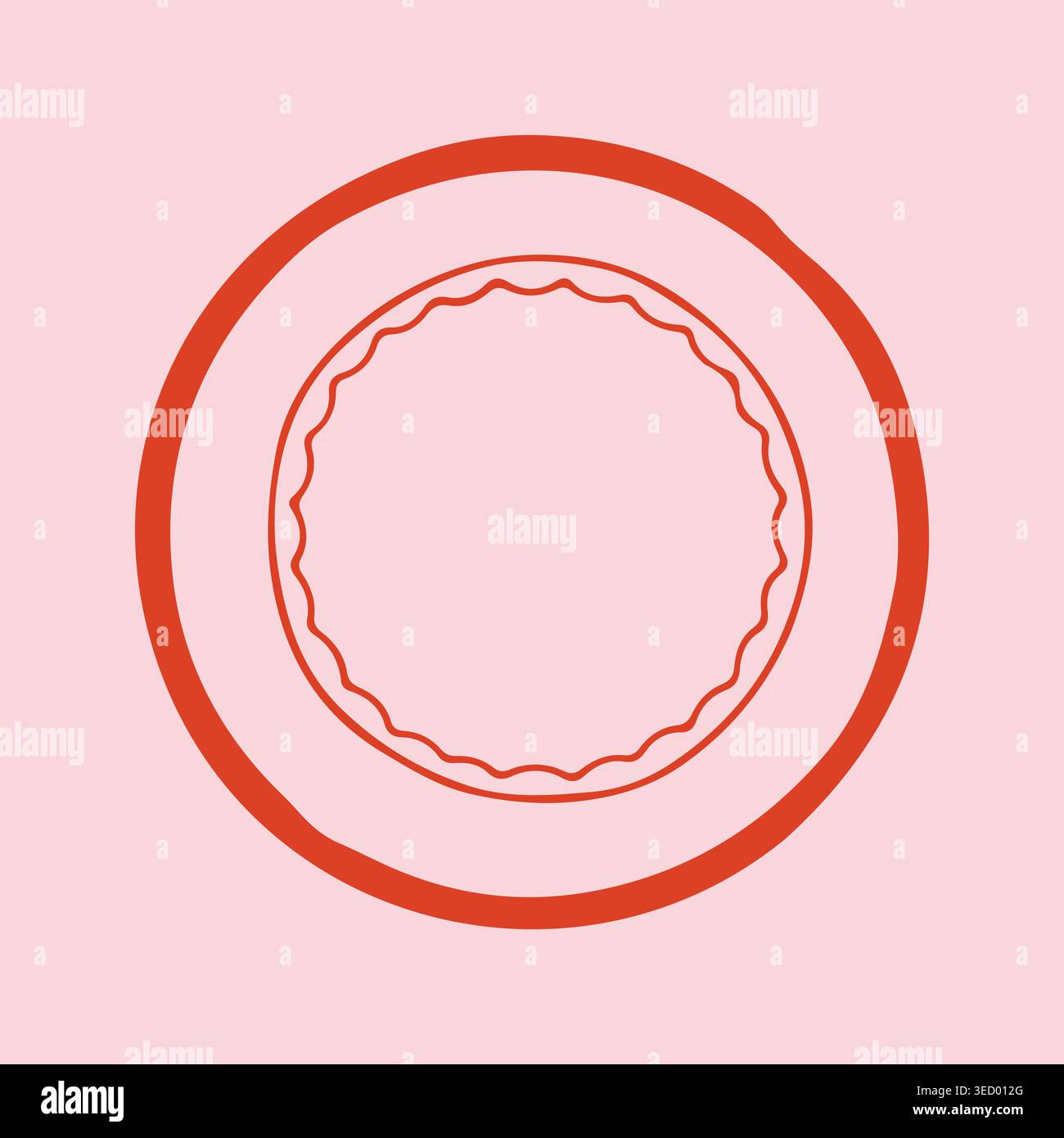 Double cadre circulaire minimaliste avec détail de ligne ondulée interne en rouge et rose. Bordure de doodle vecteur créatif pour les emblèmes de logo professionnel et propre Illustration de Vecteur