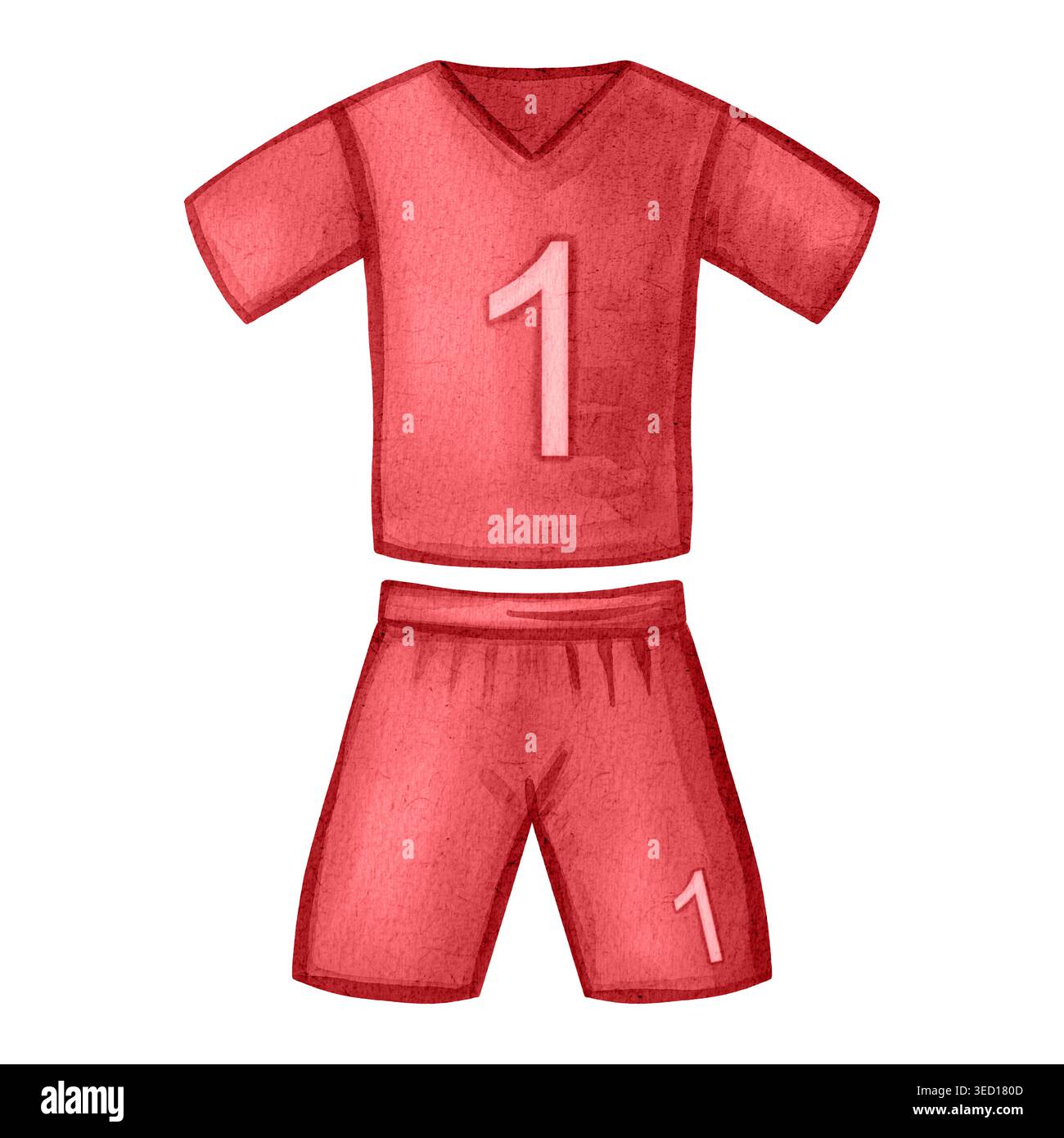 Uniforme de football avec numéro un. Illustration aquarelle de maillot de football et short. Maquette de vêtements Sportswear isolée sur blanc. Football. Spor Banque D'Images
