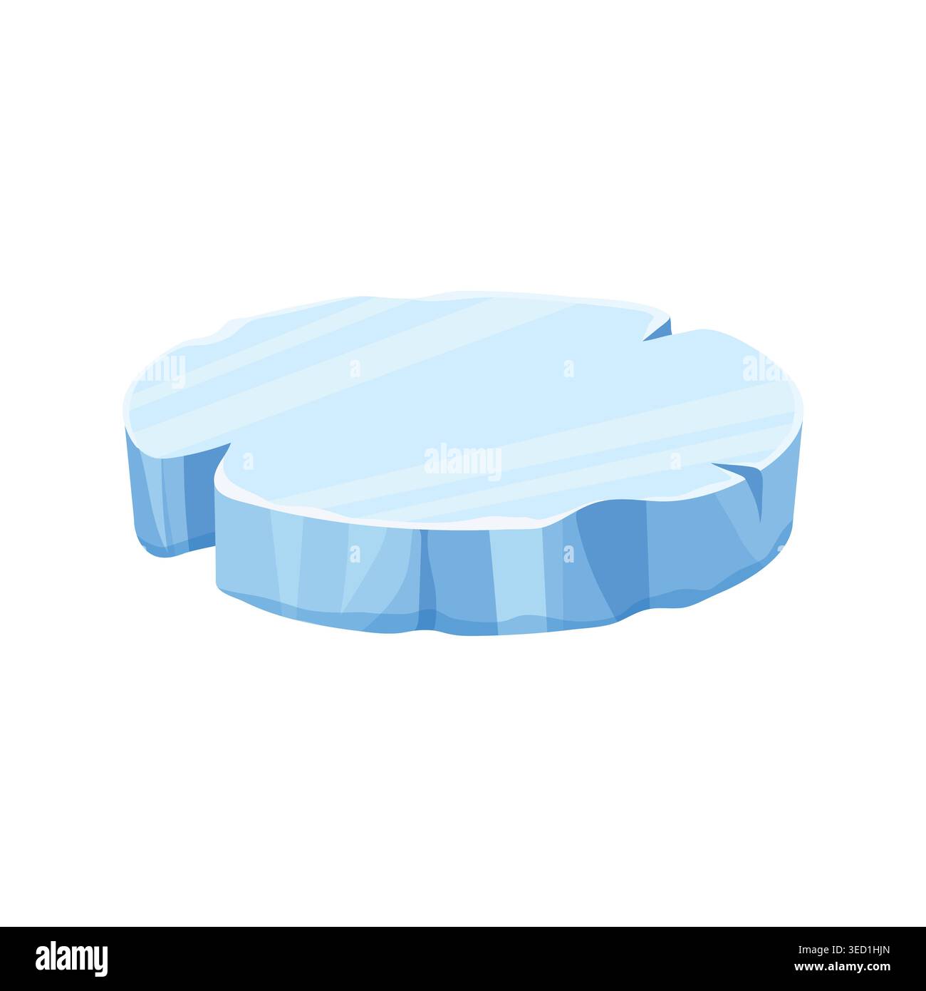 Illustration d'iceberg plate ovale avec des tons bleu clair et des bords lisses, symbolisant le froid, la glace et la nature arctique. Illustration de Vecteur