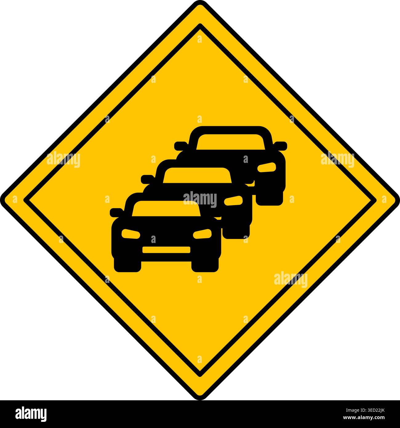 Panneau jaune d'embouteillage. Avertissement : panneau routier en forme de diamant. Embouteillages sur la route. Icône vectorielle Illustration de Vecteur