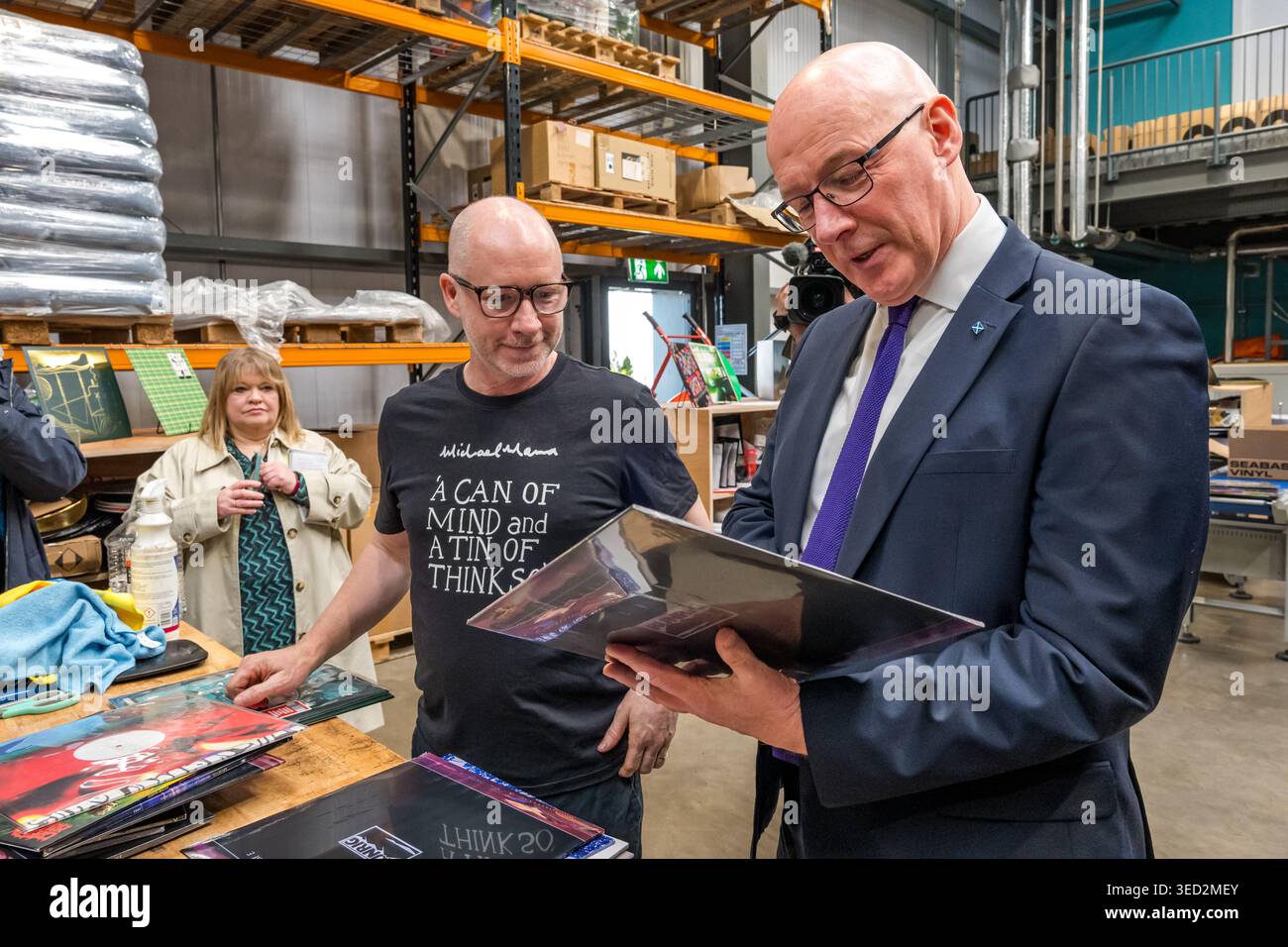 Le premier ministre John Swinney visite l'usine Seabass Vinyl en campagne électorale, Macmerry, East Lothian, Écosse, Royaume-Uni Banque D'Images
