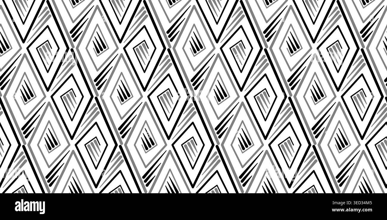 Motif géométrique sans couture de tourbillons diagonaux. Ornement monochrome à répétition ethnique. Spirales noires grises sur fond blanc. Design graphique minimaliste Illustration de Vecteur