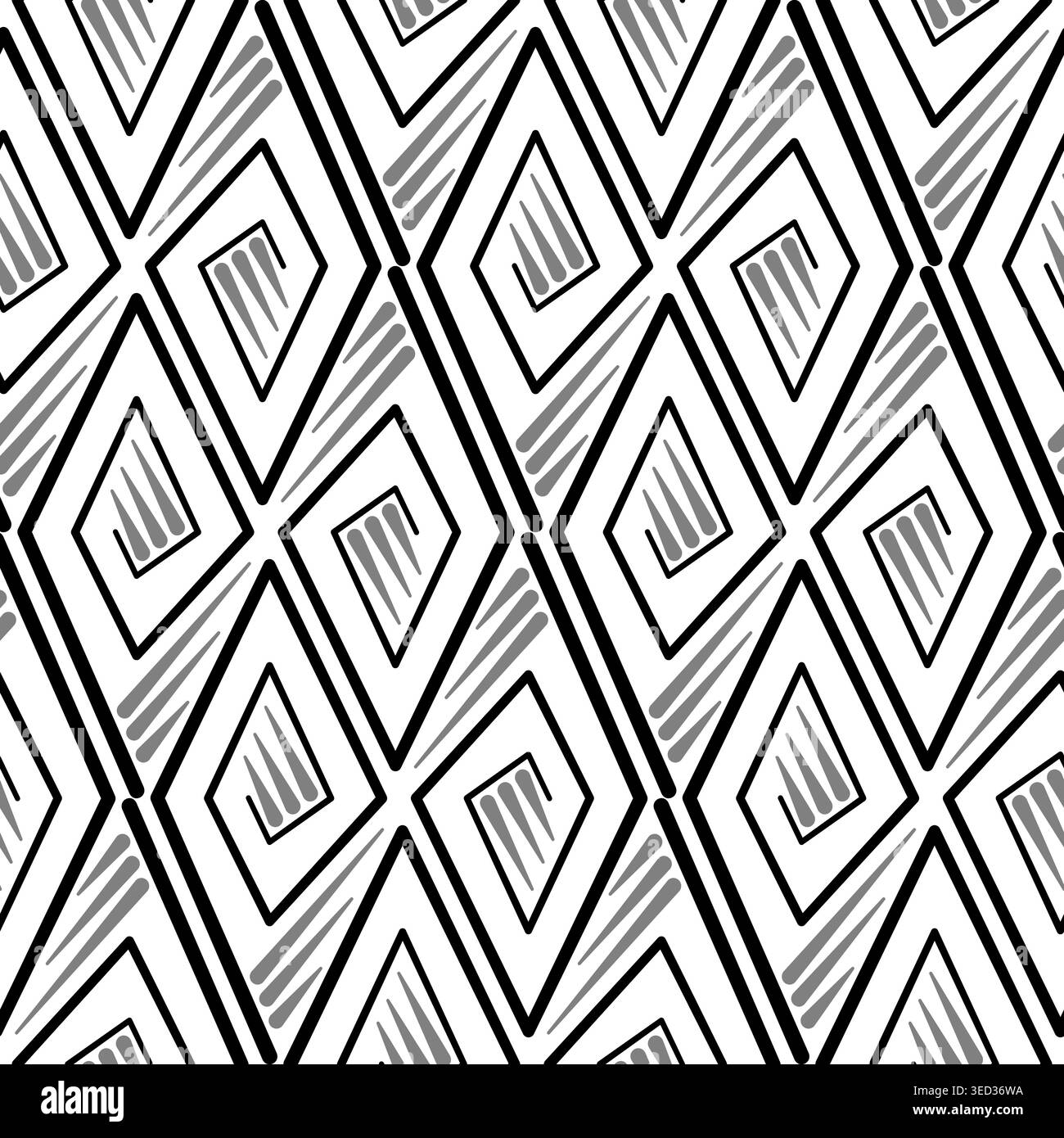 Motif géométrique sans couture avec losanges. Décoration diagonale ethnique monochrome. Spirales noires grises sur fond blanc. Design graphique minimaliste Illustration de Vecteur