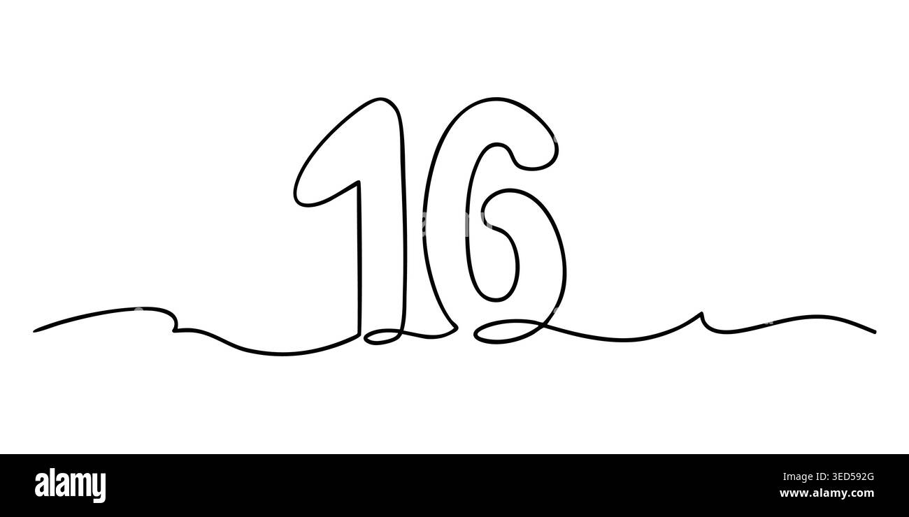 Minimaliste numéro seize illustration de ligne continue Illustration de Vecteur