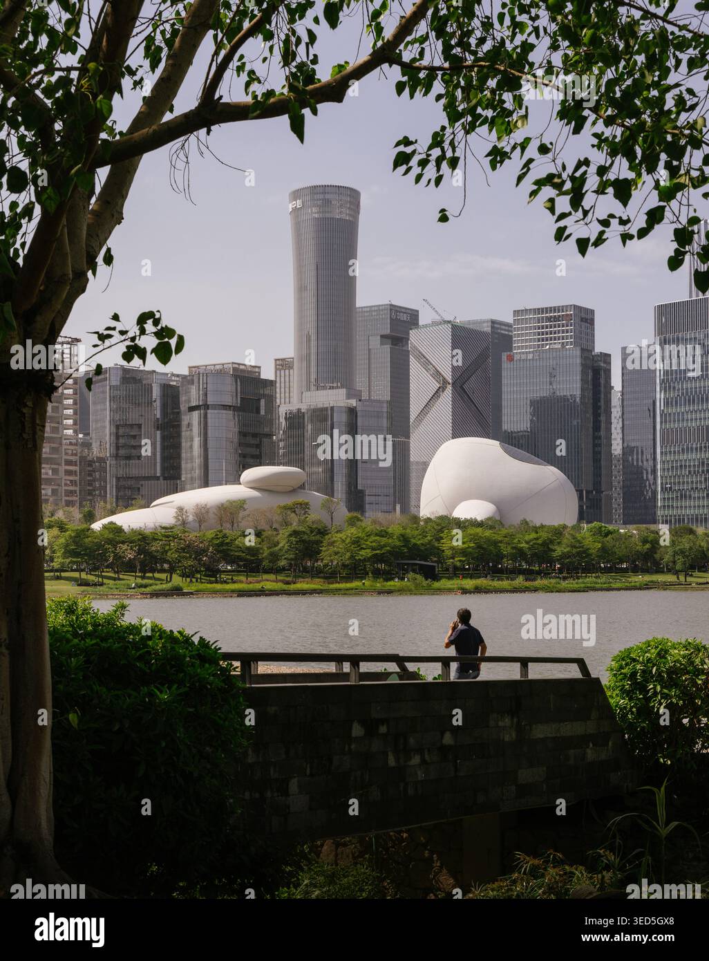 Shenzhen Bay culture Square, musée en bord de baie, vue extérieure avec parc paysager. Architecture design par MAD Architects. Banque D'Images