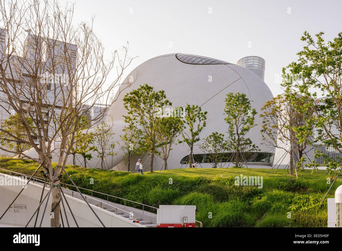 Shenzhen Bay culture Square, musée en bord de baie, vue extérieure avec parc paysager. Architecture design par MAD Architects. Banque D'Images