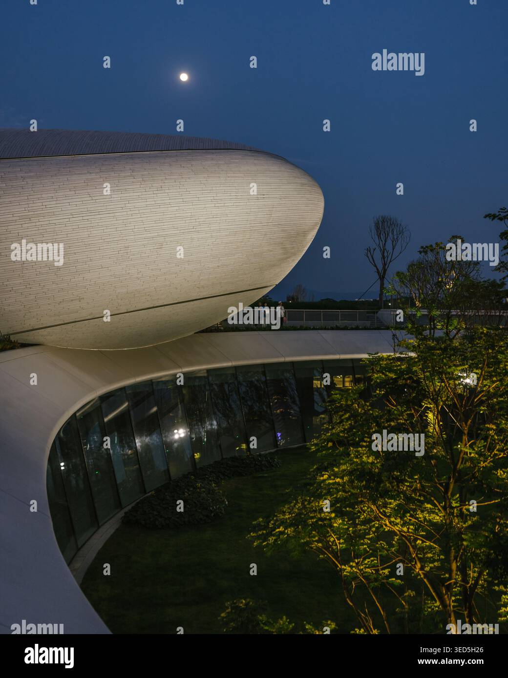 Shenzhen Bay culture Square, musée en bord de baie, vue extérieure avec parc paysager. Architecture design par MAD Architects. Banque D'Images