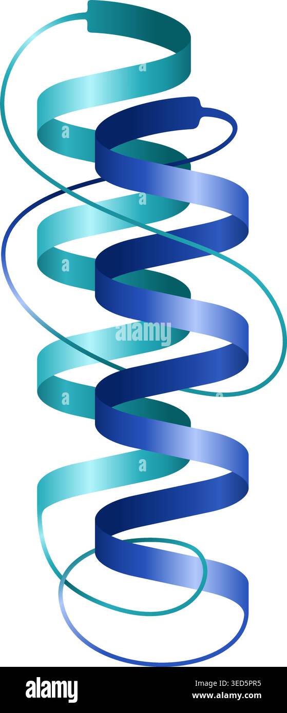 Icône protéine 3D avec 2 spirales d'échantillon - structure 3D résolue par cristallographie aux rayons X, avec des fragments pliés et dépliés. Illustration vectorielle isolée Illustration de Vecteur