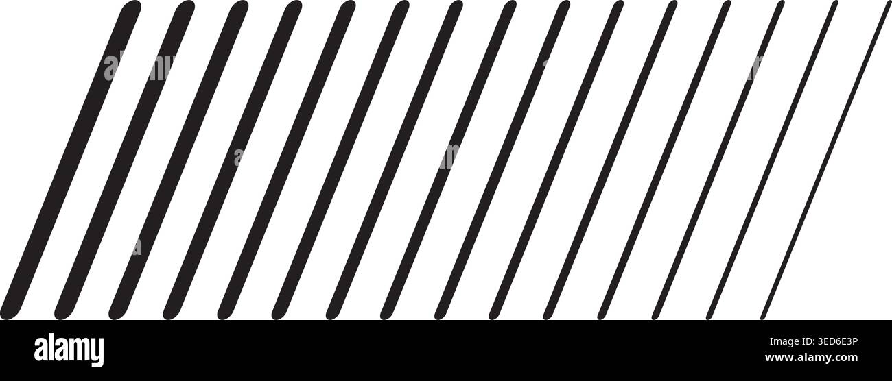 Bâtons parallèles noirs inclinés répétés avec une épaisseur différente isolés sur fond blanc. Bandes en diagonale. Lignes obliques. Simple Illustration de Vecteur