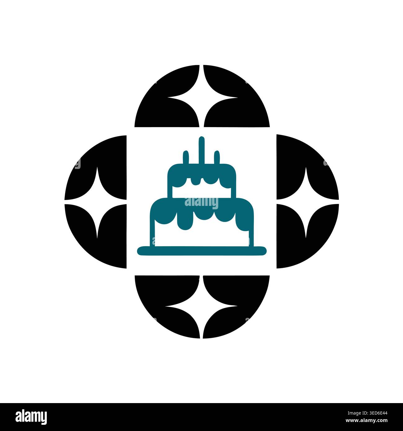 Logo de gâteau d'anniversaire géométrique abstrait avec bordure florale décorative Illustration de Vecteur