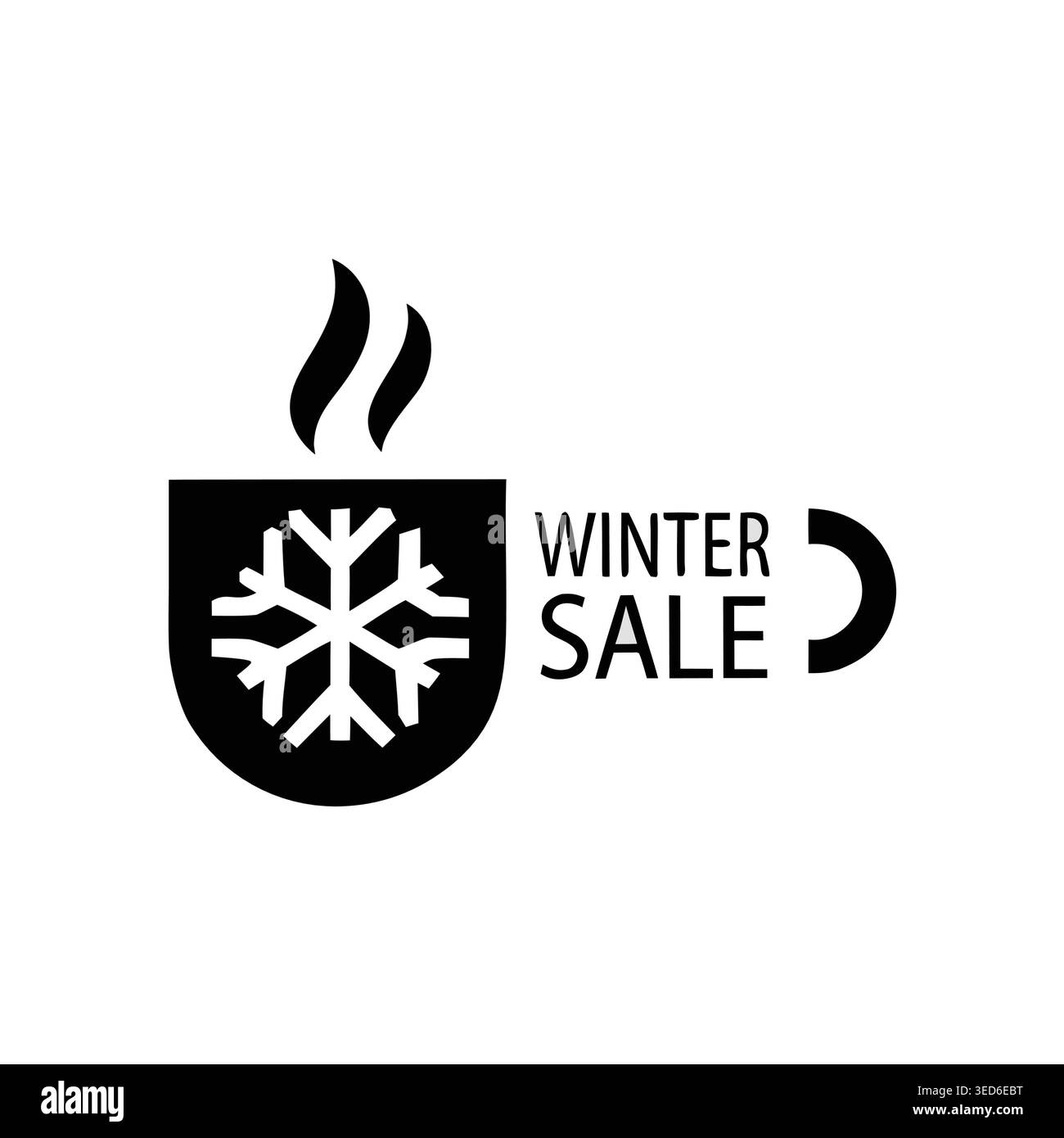 Tasse à café minimaliste de vente d'hiver et logo graphique de flocon de neige Illustration de Vecteur