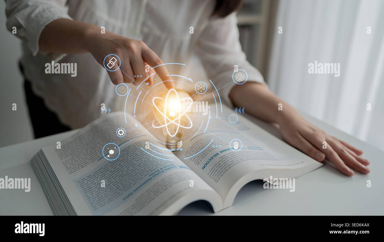 L’écosystème de la technologie quantique comme cœur des innovations futures. La science quantique alimentera les avancées en IA, blockchain et robotique. Motif Banque D'Images