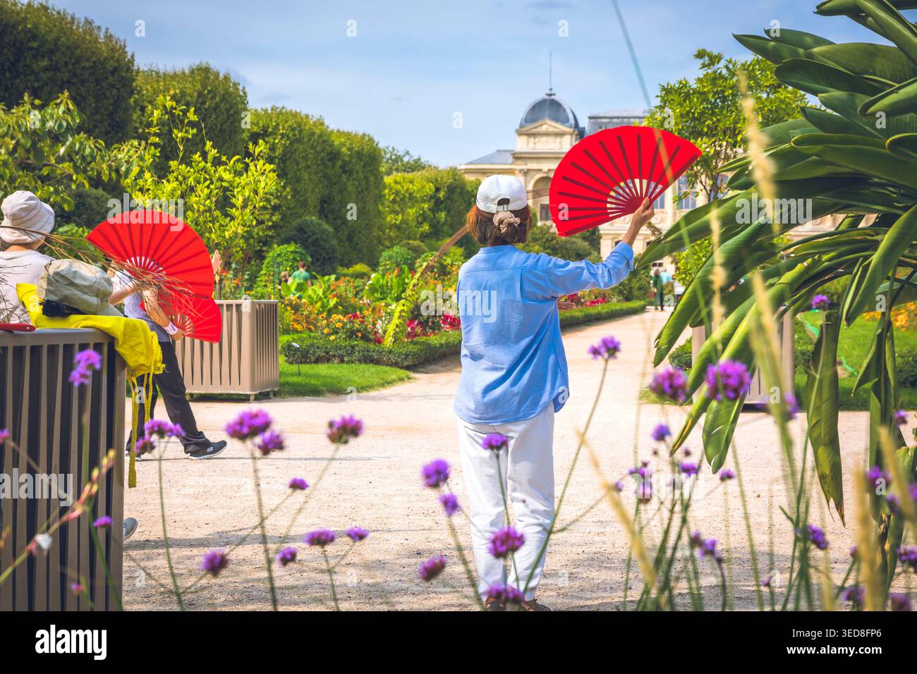 France, Ile-de-France, Paris, 5ème arrondissement, le jardin des plantes, séance de Tai chi avec fans Banque D'Images