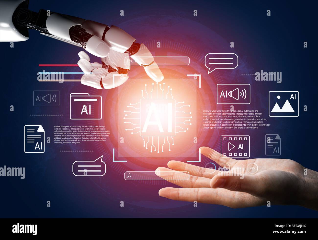 L'IA aide à créer des systèmes de flux de travail intelligents qui automatisent la génération de contenu, rationalisent les processus et améliorent la productivité dans l'ensemble du numérique Banque D'Images