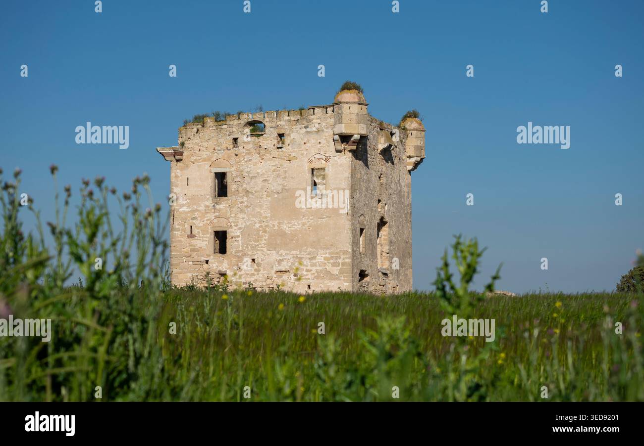 Vue aérienne du manoir de Cezayirli Hasan Pacha sur la côte des Dardanelles à Canakkale, Turquie, architecture du patrimoine ottoman Banque D'Images