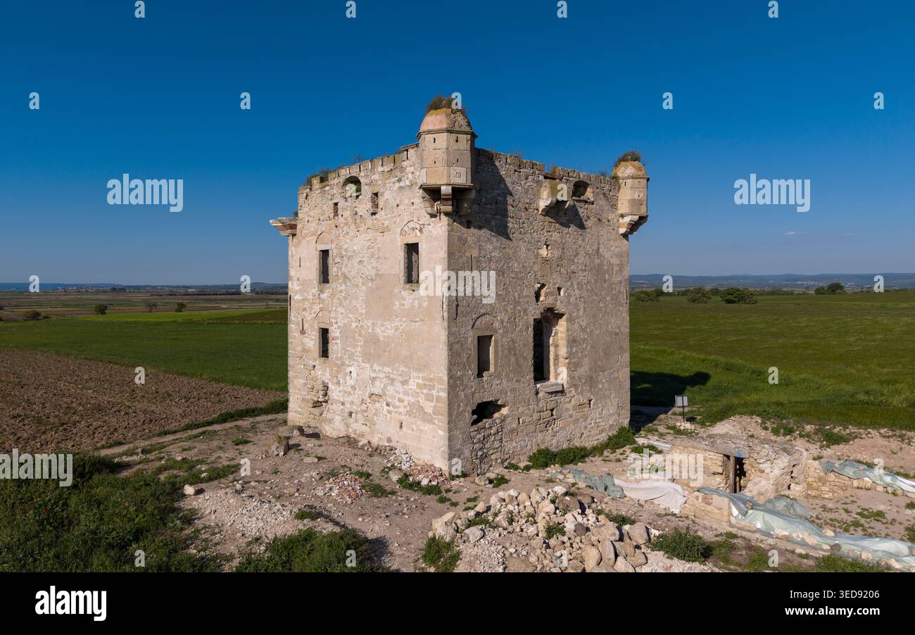 Vue aérienne du manoir de Cezayirli Hasan Pacha sur la côte des Dardanelles à Canakkale, Turquie, architecture du patrimoine ottoman Banque D'Images