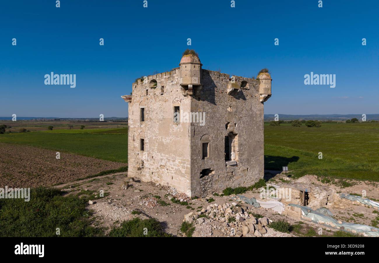 Vue aérienne du manoir de Cezayirli Hasan Pacha sur la côte des Dardanelles à Canakkale, Turquie, architecture du patrimoine ottoman Banque D'Images
