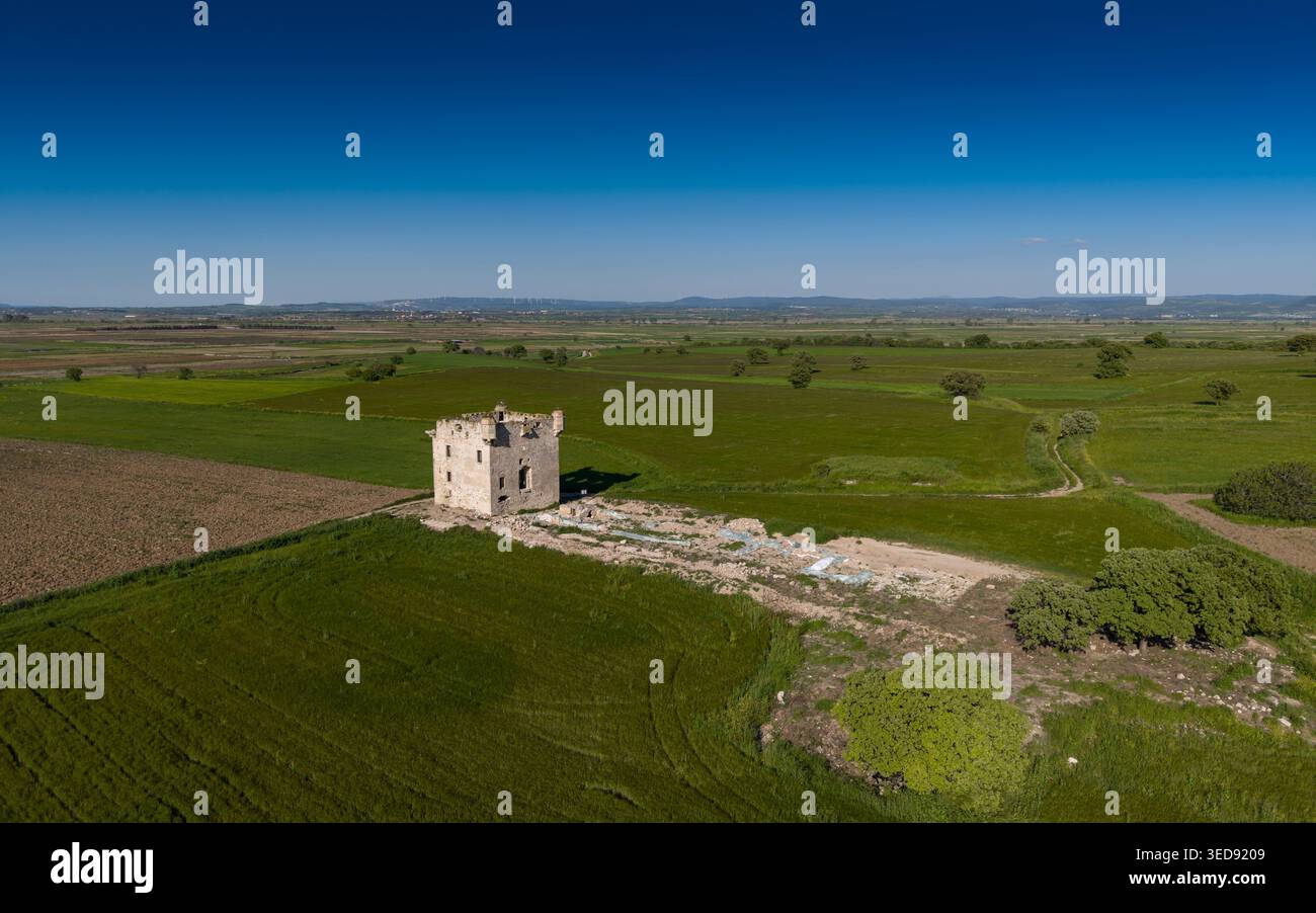 Vue aérienne du manoir de Cezayirli Hasan Pacha sur la côte des Dardanelles à Canakkale, Turquie, architecture du patrimoine ottoman Banque D'Images