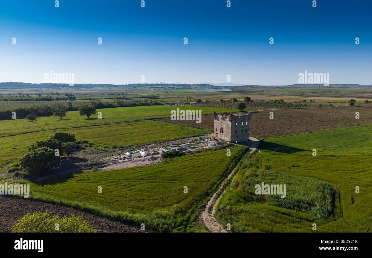 Vue aérienne du manoir de Cezayirli Hasan Pacha sur la côte des Dardanelles à Canakkale, Turquie, architecture du patrimoine ottoman Banque D'Images