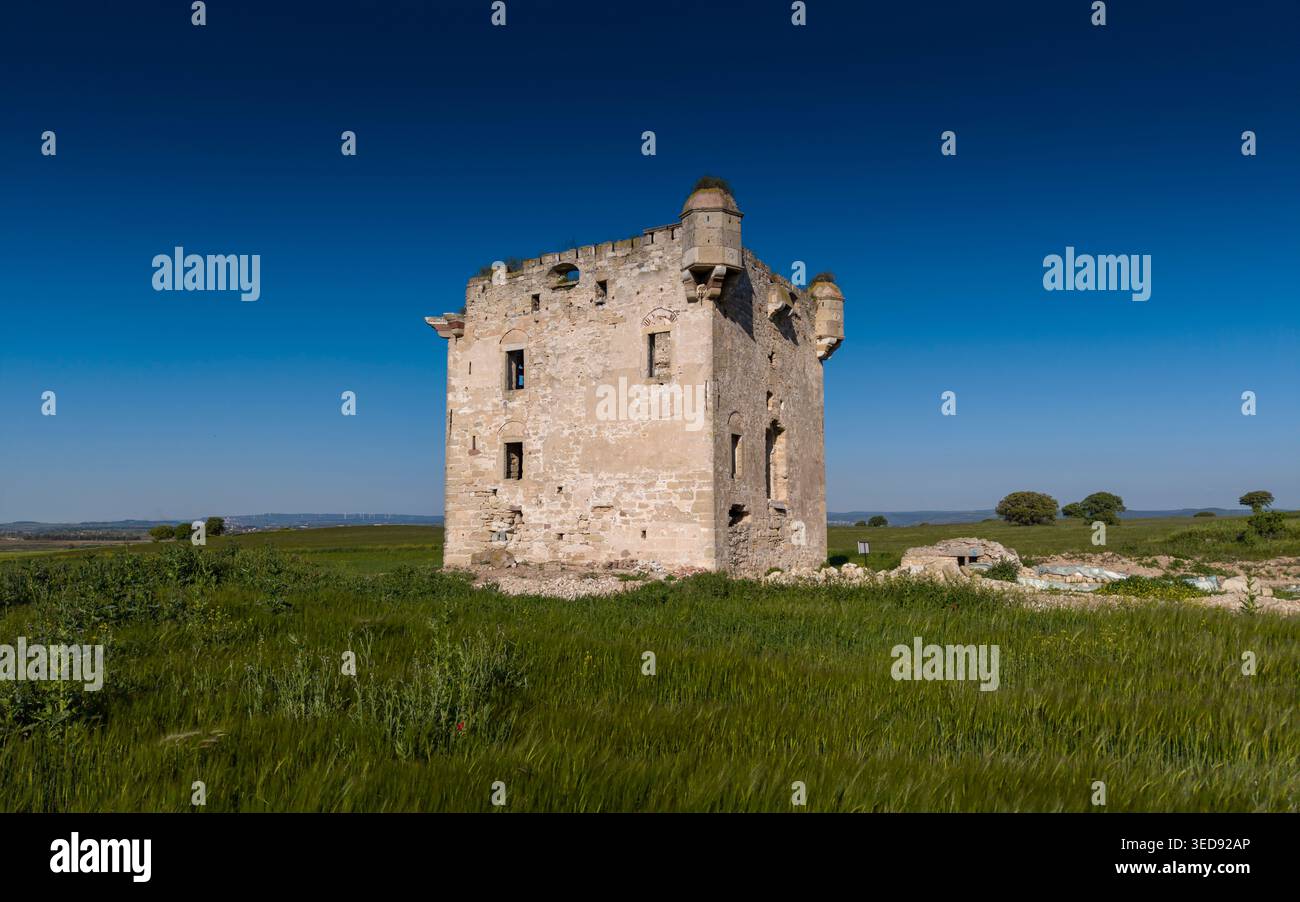 Vue aérienne du manoir de Cezayirli Hasan Pacha sur la côte des Dardanelles à Canakkale, Turquie, architecture du patrimoine ottoman Banque D'Images
