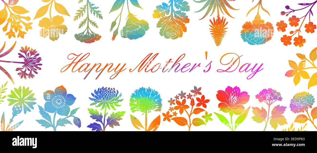 Carte postale avec des fleurs colorées. Joyeuse fête des mères dessinée à la main. Pas vecteur ai Illustration de Vecteur