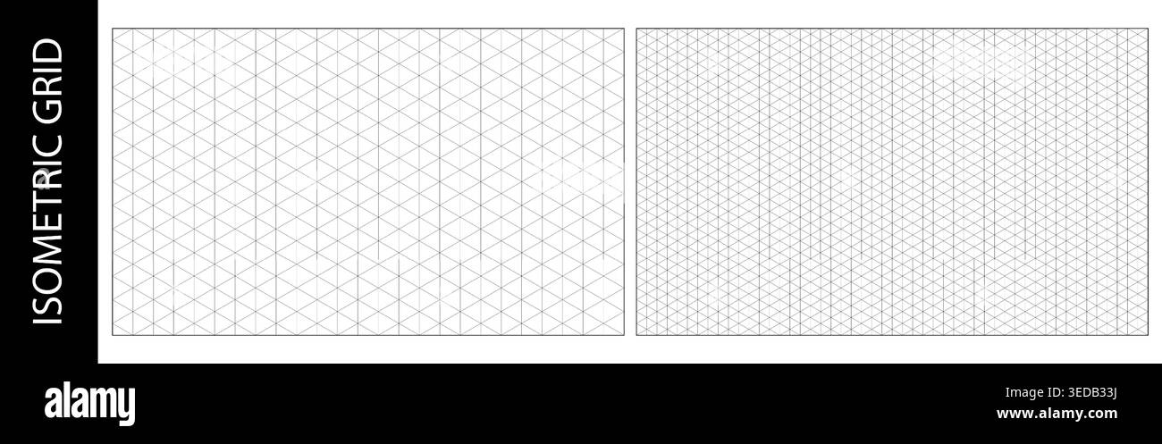 Papier à dessin isométrique, grille de coin de triangle, diagramme de disposition d'élément. Surface de maille linéaire et treillis cube mathématique, plan architectural bg. Vide Illustration de Vecteur