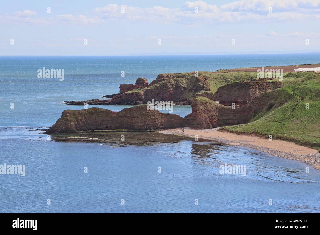 Falaises de grès rouge et sable doré Carlingheugh Bay Angus Écosse mai 2026 Banque D'Images