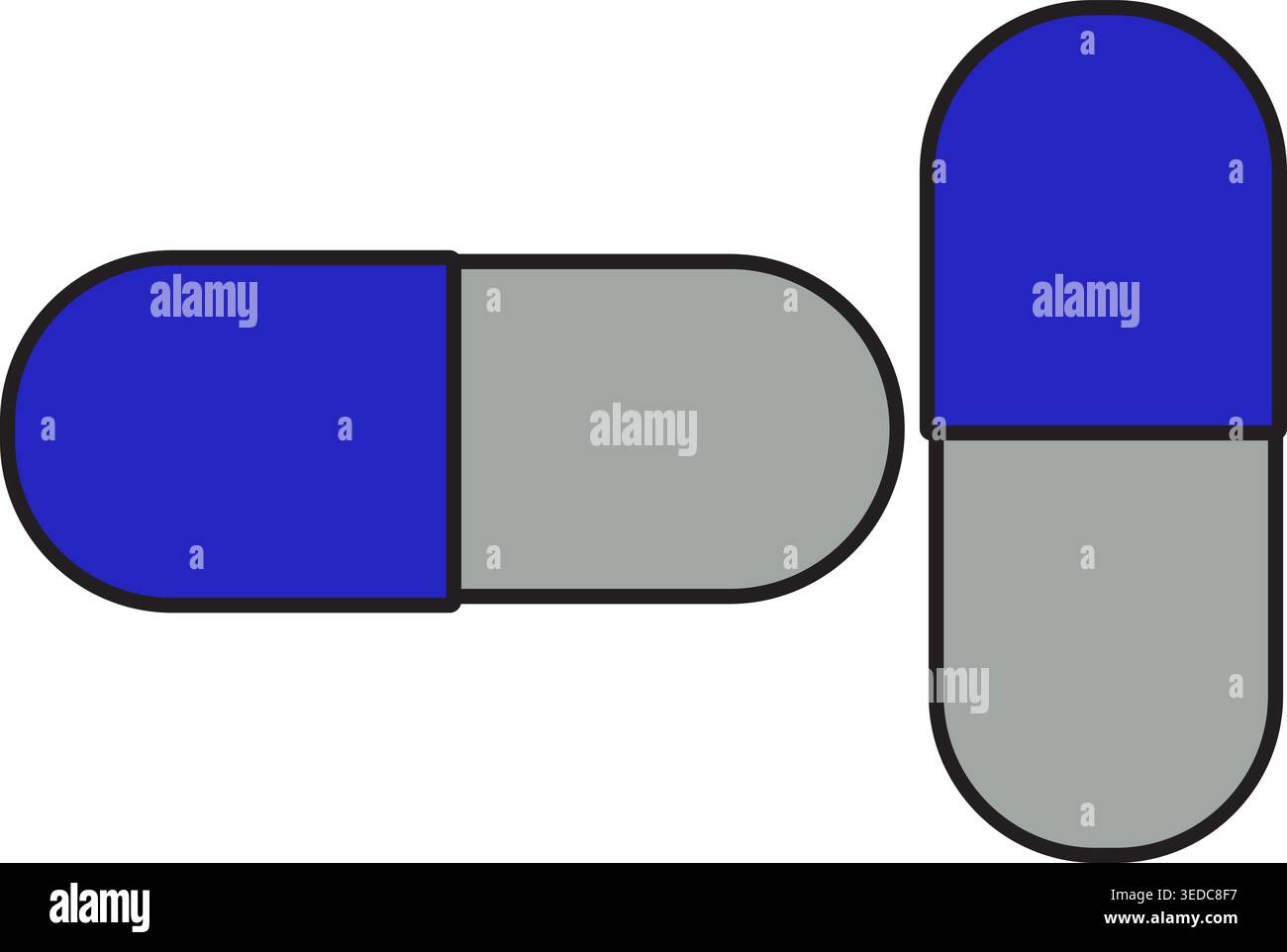 Minimalist Line Art d'une pilule capsule bicolore Illustration de Vecteur