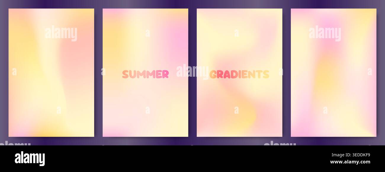 Ensemble de fonds dégradés de maille vectorielle pastel de couleur d'été, couleurs douces roses et jaunes lissent les transitions pour la conception graphique de brochures et de flyers Illustration de Vecteur