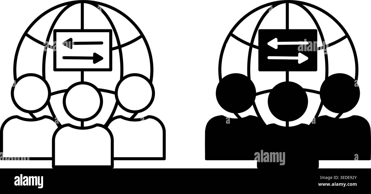 Icônes de culture. Icônes vectorielles noir et blanc. Égalité dans une culture de l'inclusion et de la diversité. Justice sociale et égalité des sexes Illustration de Vecteur