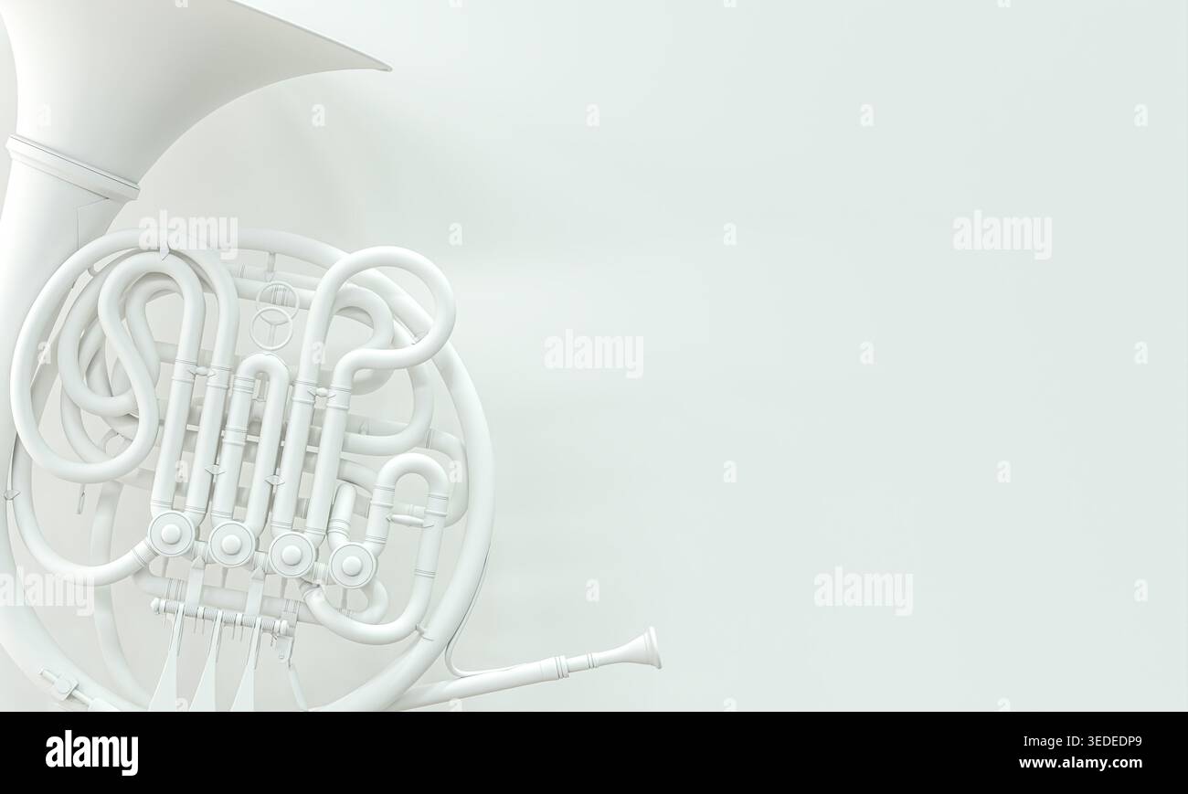 Instrument à corne française blanche 3d composition minimaliste Banque D'Images
