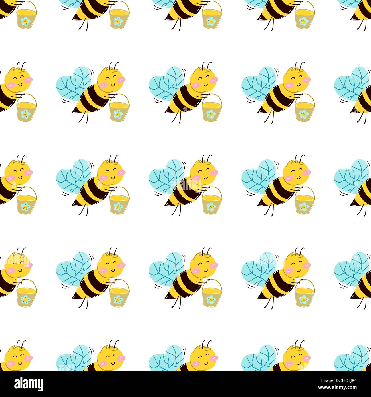 Modèle sans couture avec de mignonnes abeilles de dessin animé sur un fond blanc. Imprimé insecte de dessin animé coloré Illustration de Vecteur