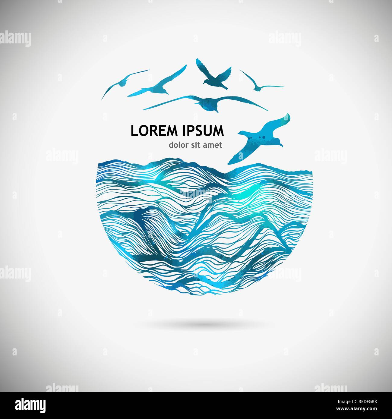 Icône bleu mer. Vagues et mouettes. Illustration vectorielle Illustration de Vecteur