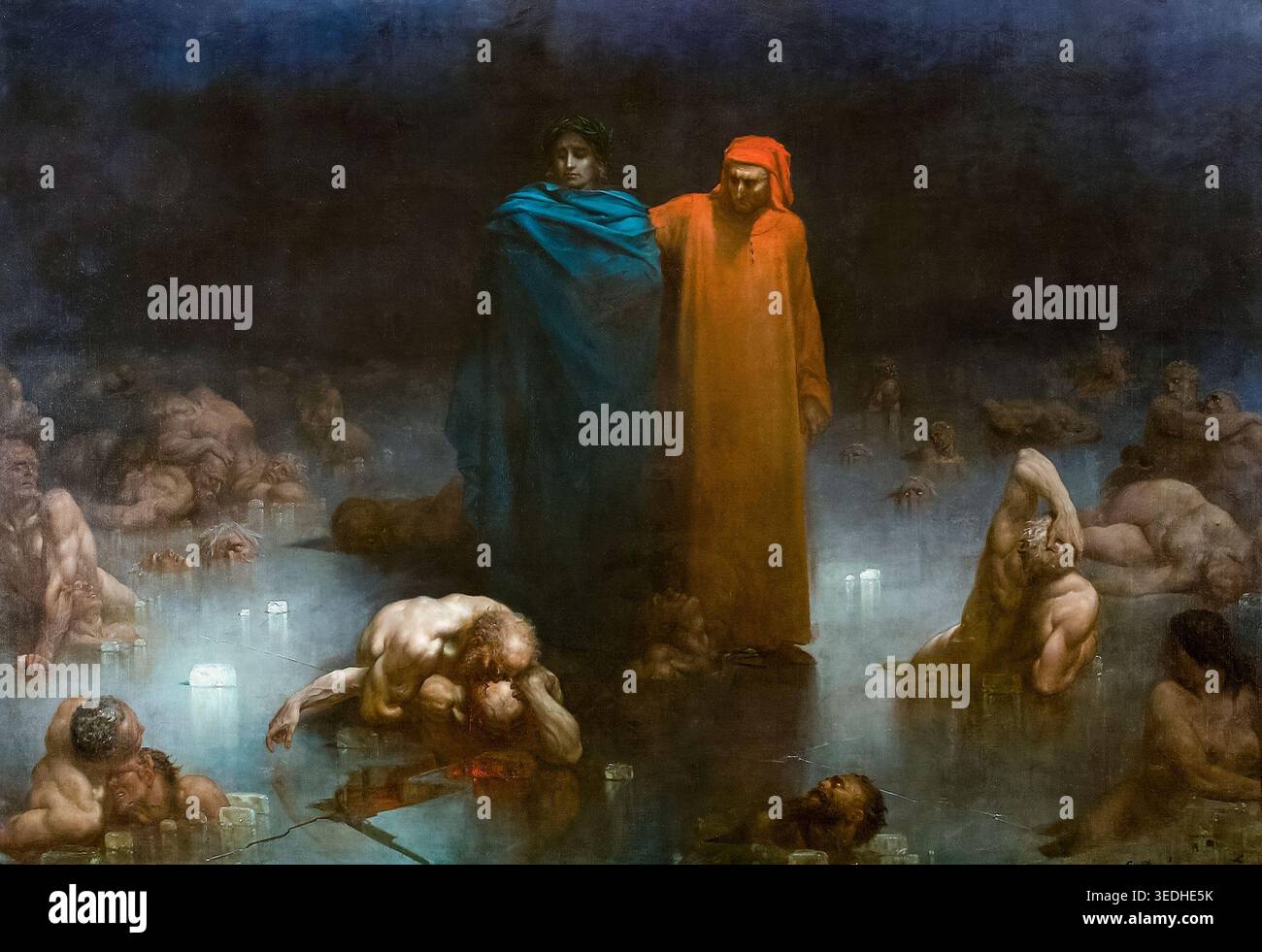 Gustave Dore, Dante et Virgile dans le neuvième cercle de l'enfer, Divine Comédie peinture à l'huile sur toile, 1861 Banque D'Images