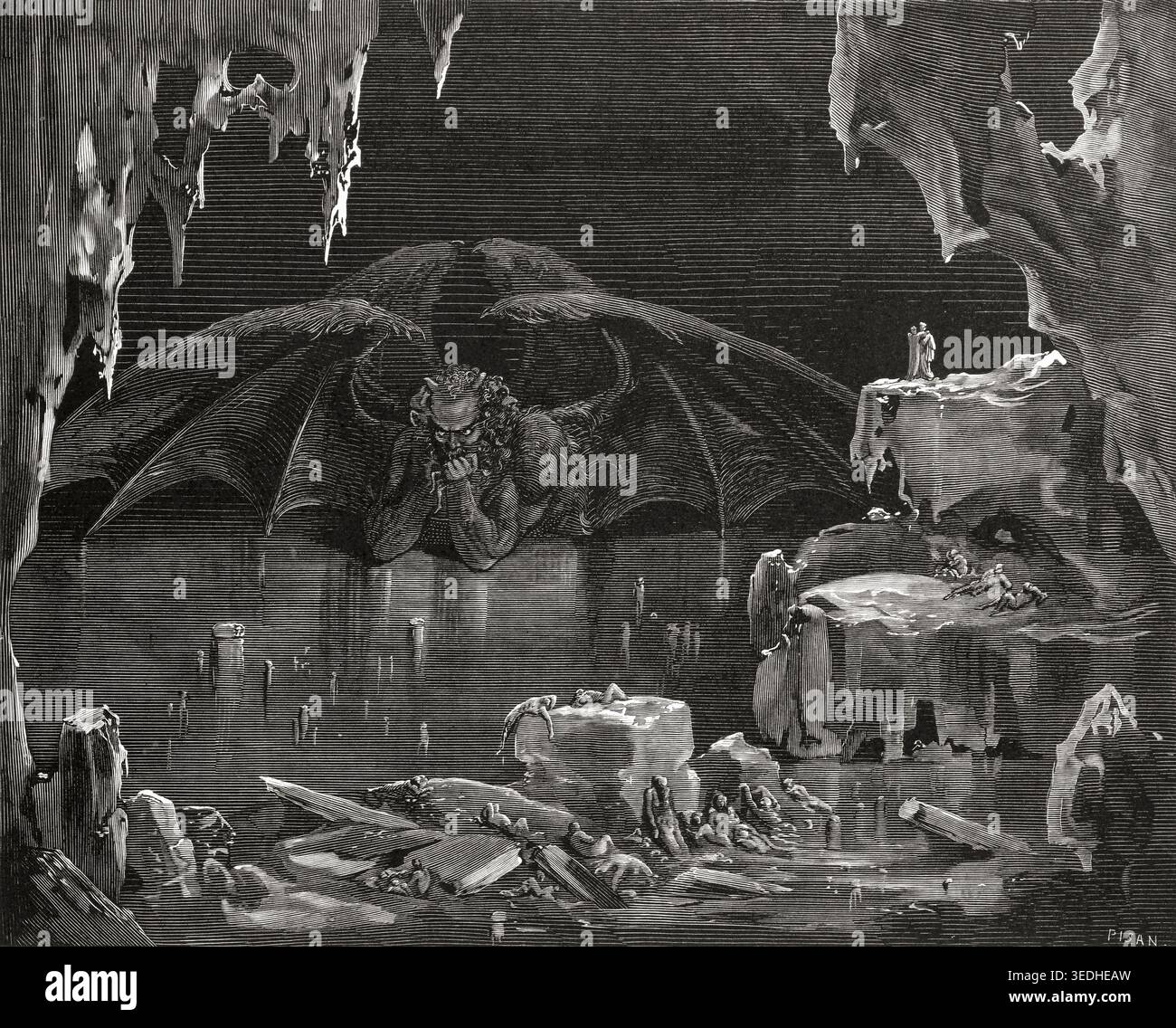 Gustave Dore, Lucifer, Roi de l'enfer, illustration, gravure, 1870 Banque D'Images