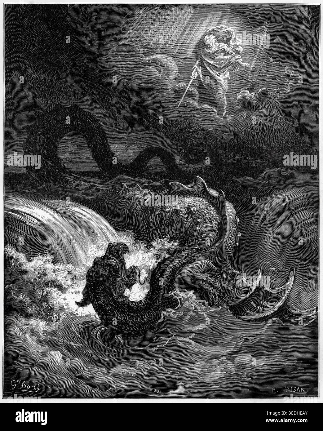 Gustave Dore, la destruction du Léviathan, illustration, gravure, 1865 Banque D'Images